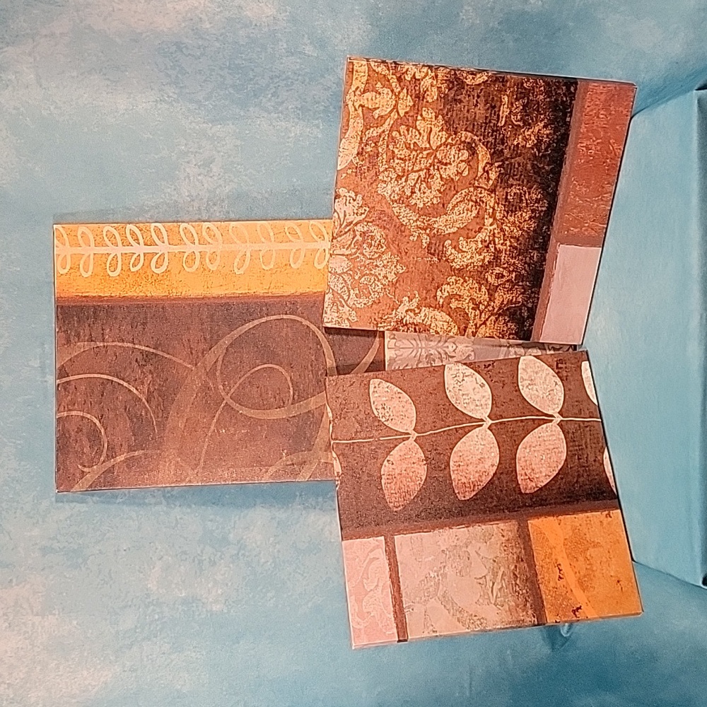 3pc Canvas Wall Art w/ Leaf Motif